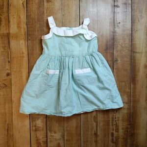 Gymboree dress 2T seersucker green white cotton lined pockets summer coastal